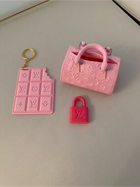 Handmade Fashion Inspired Pink Monogram Mini Purse Set with Keychain and Padlock